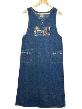 DISNEY STORE Winnie the Pooh Embroidered Denim Maxi Dress Size Small